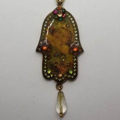 LOVELY Michal Negrin Hamsa Pendant Necklace crystals Jewelry Israel