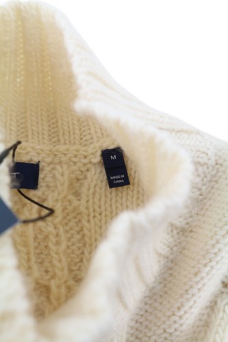 GANT Fringe Cable Turtle Women Jumper M Cream Wool Blend Tight-Knit Pullover - Picture 7 of 11