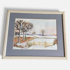 Original Painting Winter Landscape Lorraine Jackson Watercolour Gouache 40x30cm
