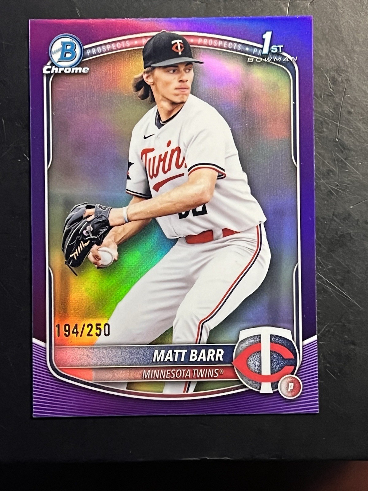 2025 Bowman Draft 1st Purple Refractor Matt Barr 198/250 #BDC-154 MinnesotaTwins