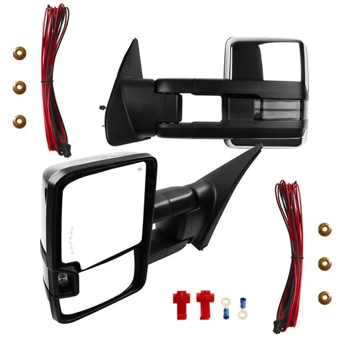 Chrome Power Heated Tow Mirrors For 07-15 Toyota Tundra w/Blind Spot Turn Signal