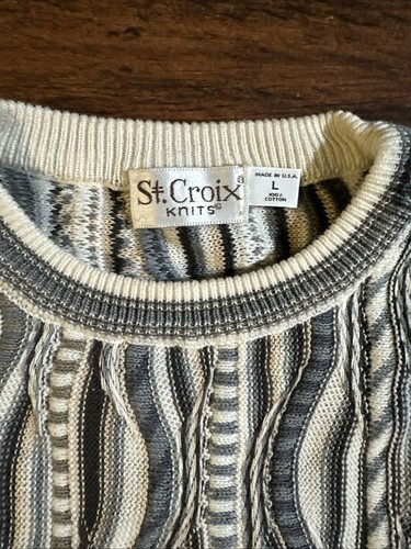 St. Croix Mens Pullover Sweater Multicolor Stripe Texture Biggie Cosby Vintage L - Picture 4 of 7