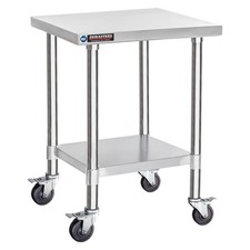 24x24 NSF Stainless Steel Cart Work Table - Heavy Duty Rolling Food Prep Tabl...