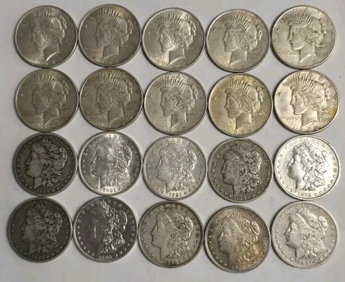 Lot of 20 Morgan & Peace Silver Dollars (Roll) SK31