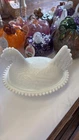 Indiana Milk Glass Hen on Nest Beaded Edge Covered Dish White Vintage Chicks