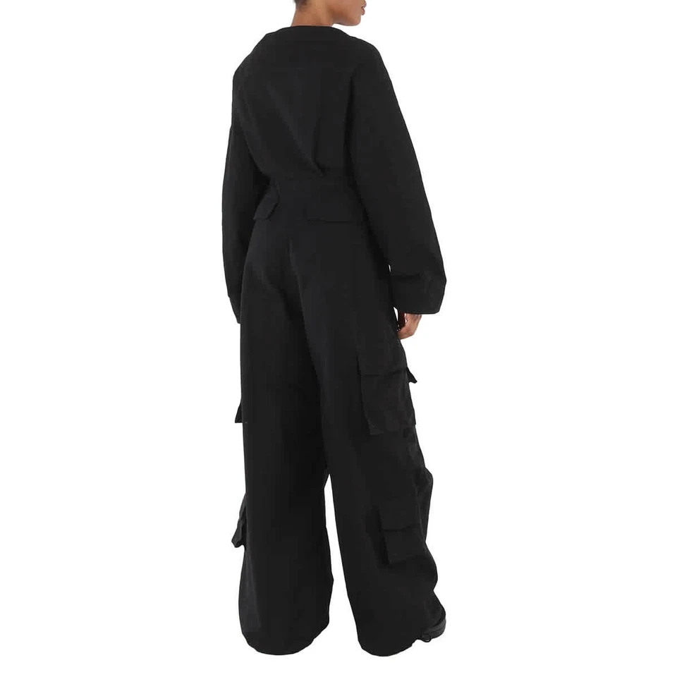 Balenciaga Ladies Black V-Neck Cotton Cargo Jumpsuit, Brand Size 34 (US Size 4) - Imagem 4 de 4