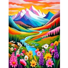 Mountain Paint by Numbers Kit for Adults, Flower Mountain Paint by Numbers Kits