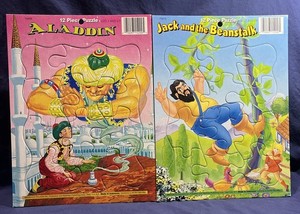 Vintage Playmore 12 Piece Tray Puzzles Aladdin & Jack And The Beanstalk Lot Set
