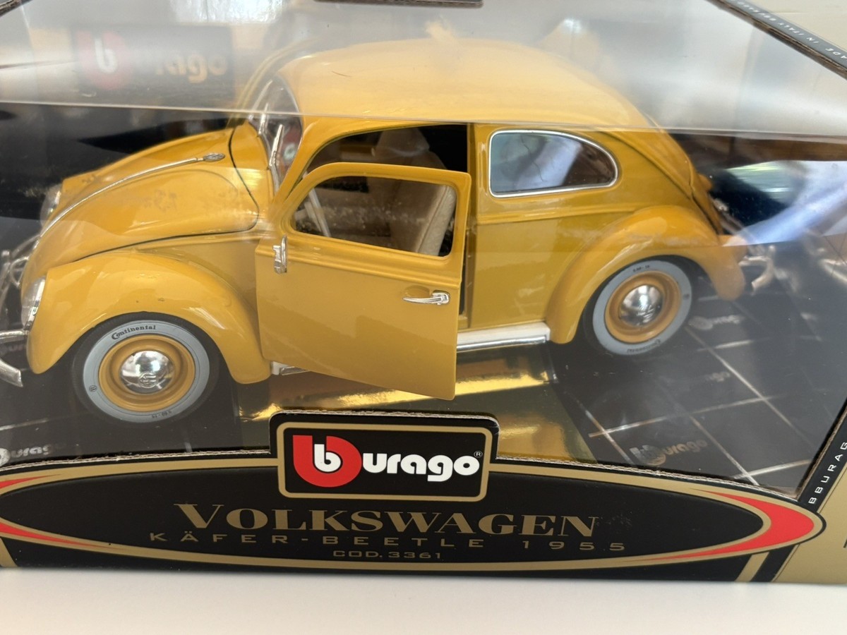 BURAGO 1:18 DIECAST CAR 1955 VOLKSWAGEN KAFER BEETLE YELLOW IN BOX