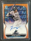 JAVIER SANOJA 2023 BOWMAN CHROME AUTO ORANGE WAVE REFRACTOR 1ST PROSPECT 22/25