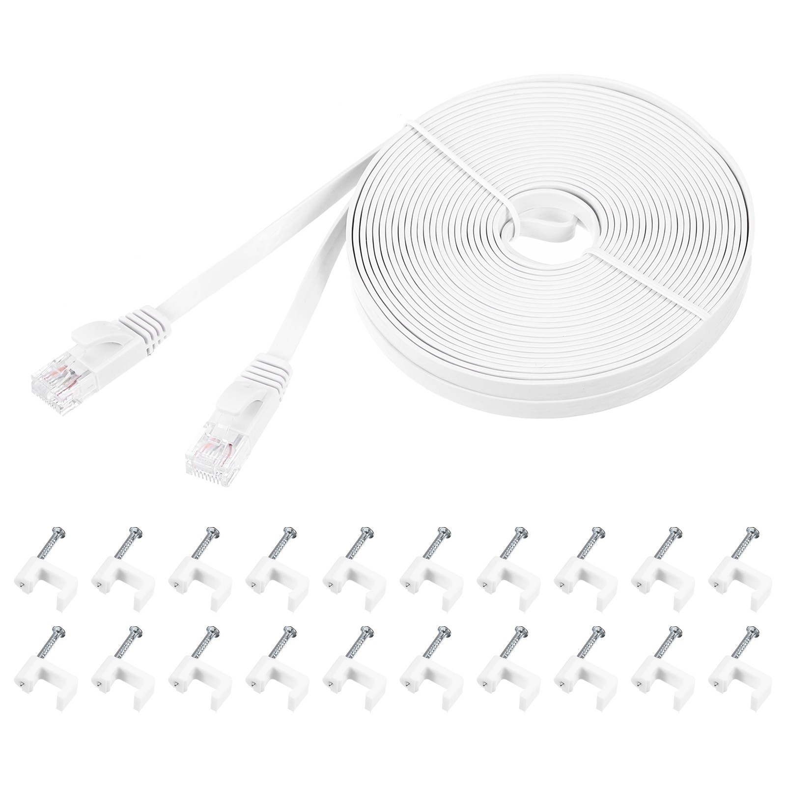 50ft Cat6 Ethernet Cable 32AWG High-Speed RJ45 Patch Cord with Clips in White-image