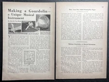 “Making a Gourdolin” 1934 HowTo Build PLANS One String Gourd Violin / Fiddle