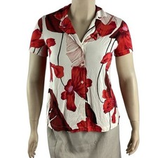 Soma Cool Nights Red Floral Button Front Pajama Top Size L