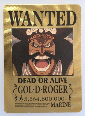 One Piece WANTED Gol.D.Roger Gold Foil Fan Art Collector Card TCG
