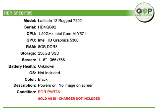 Dell Latitude 12 Rugged 7202 - 11.6", 1.2GHz Intel Core M, 8 GB RAM, 256GB SSD - Image 2 of 4