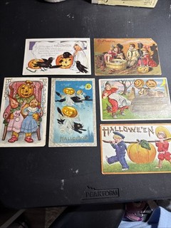 Vintage Halloween Postcard Lot 1906 & 1910 Black Cats & Pumpkins Postcard Lot