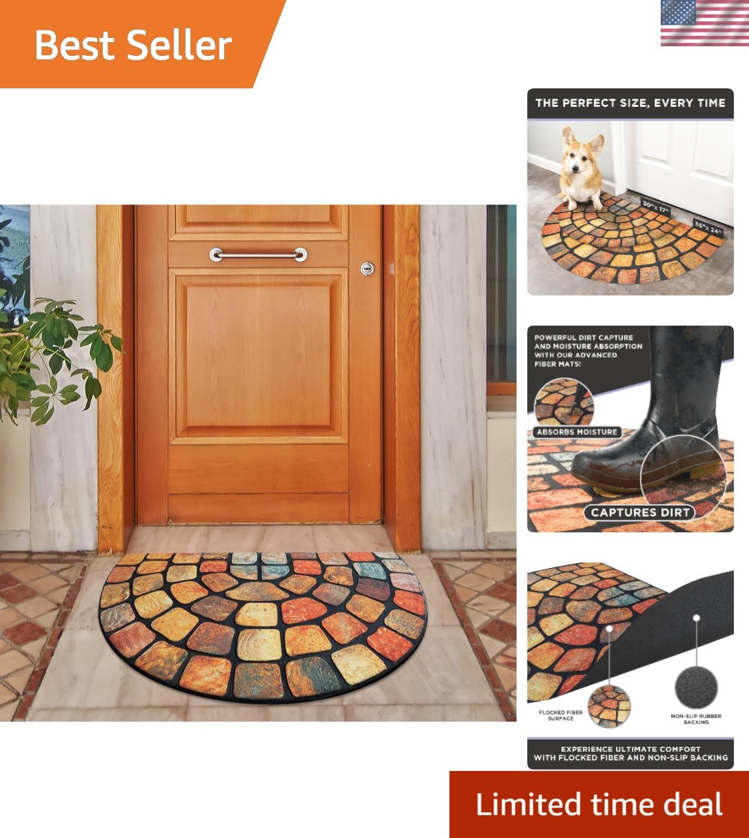 Felpudo semicircular moderno 36"x24" - Eficiente captura de suciedad y antideslizante