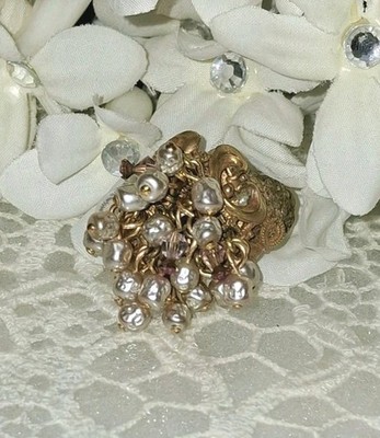 Lovely Miriam Haskell Baroque Pearl Clusters & Russian Gold Ring