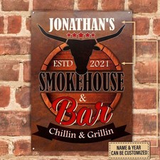 Personalize Grilling Smokehouse  Bar Chillin Classic Metal Signs Outdoors Decor
