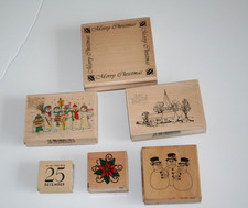 Bundle 6 Christmas Wooden Backed Rubber Stamps