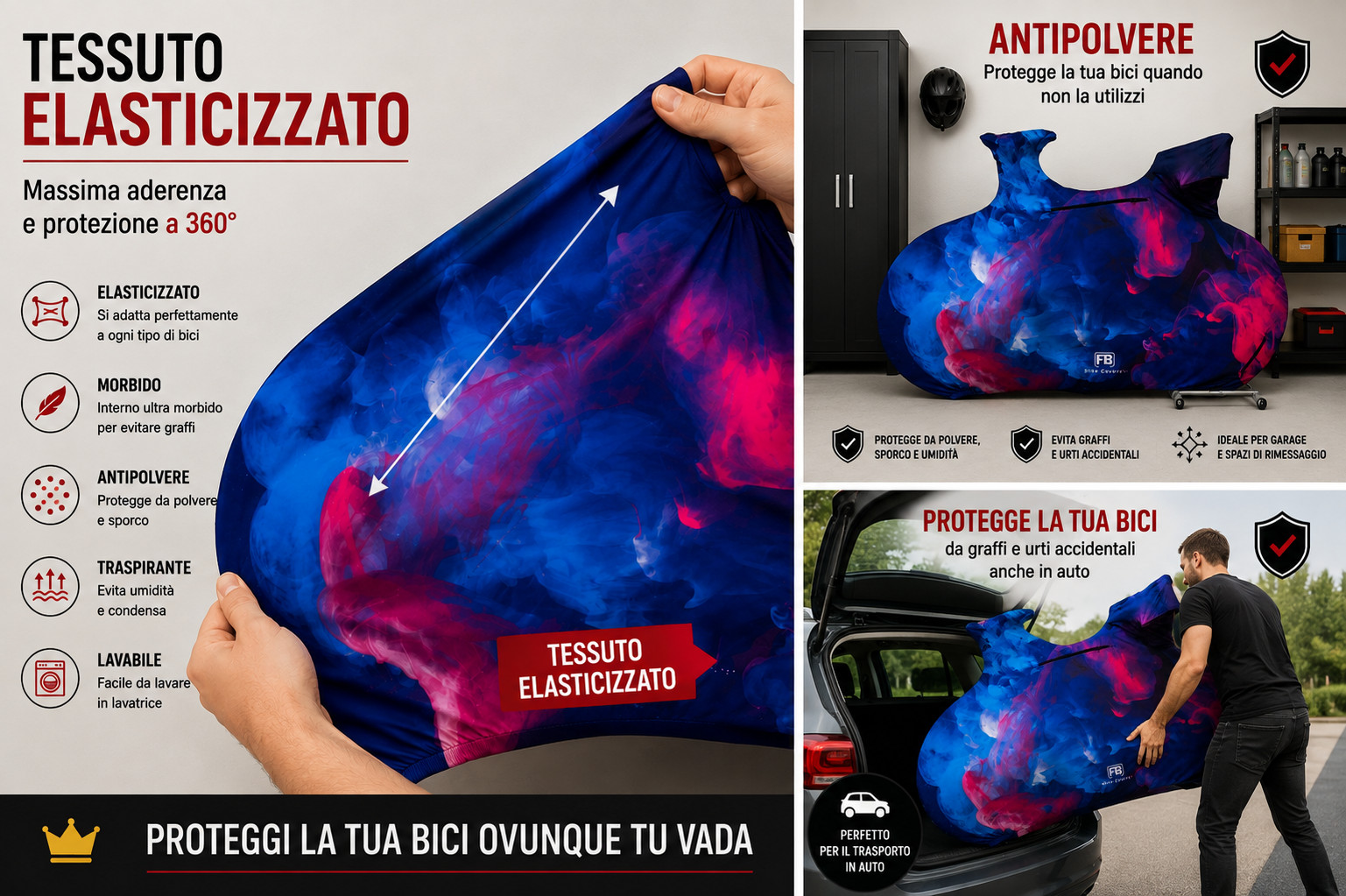 Telo Copribici Elasticizzato Bici da Corsa - Nuvola - Federico Baccan foto 3