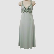 Valentino Women Green Sleeveless Beaded V-Neck Wool Silk A-Line Dress Size 38