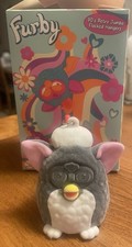 Furby 90s Retro Jumbo Flocked Hanger Clip-On Keychain Gray White