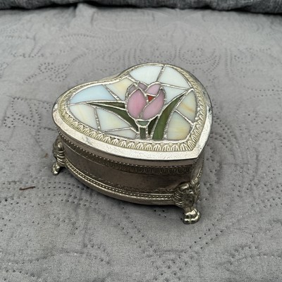 Sehr hübsche Buntglas Schmuck Schmuckschatulle Löwenfüße Klappdeckel