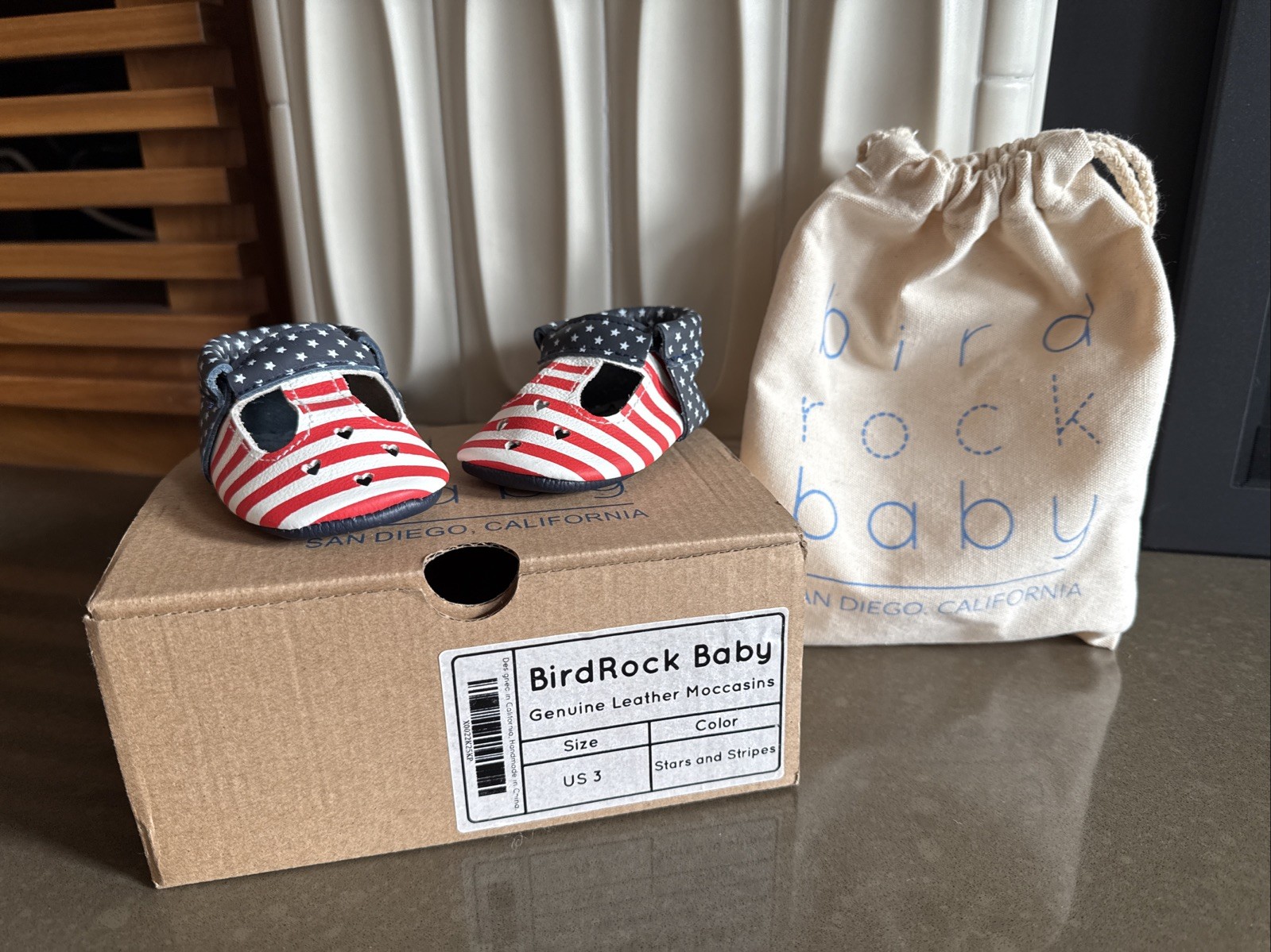 Leather Moccasins Stars And Stripes  Size3