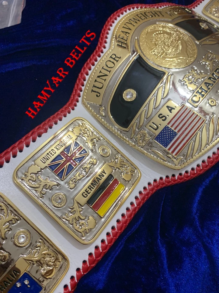 Cinturón de campeonato de peso pesado junior NWA, 4 mm de zinc, doble enchapado, cuero real Foto 2 de 4