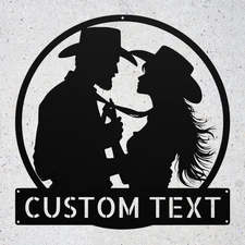 Personalized Western Couple Metal Sign Custom Rustic Decor Home Wall Art Gift