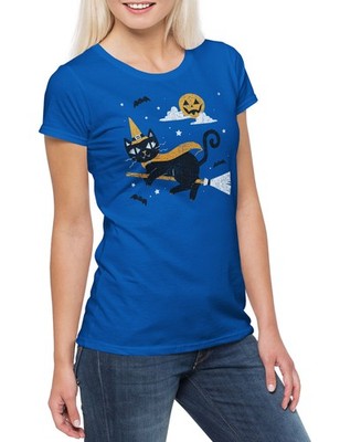 Halloween Cat Witch Damen T-Shirt Katzen Kätzchen Schwarzer Kater Katze Hexe Cat