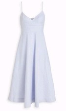 Zimmermann Sky Dancer Dress Size 1 10AU/UK-6US  Blue Strappy Linen Midi 