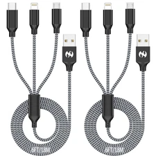 Multi Charging Cable 6Ft 2Pack 3 in 1 Charger Cord, Multiple Rapid Nylon Braided