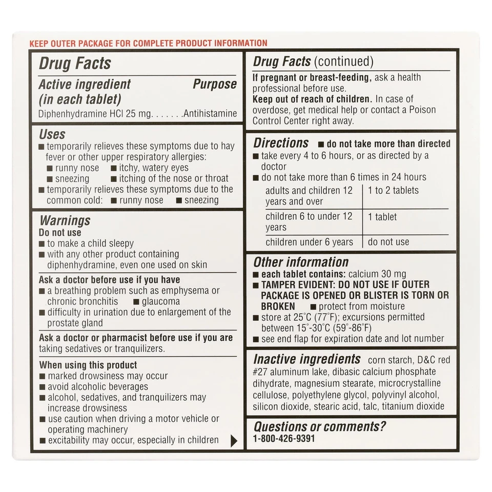 Minitabs Quality Plus Allergy Relief, difenhidramina HCI 25 mg comprimidos, 36 quilates Foto 2 de 4