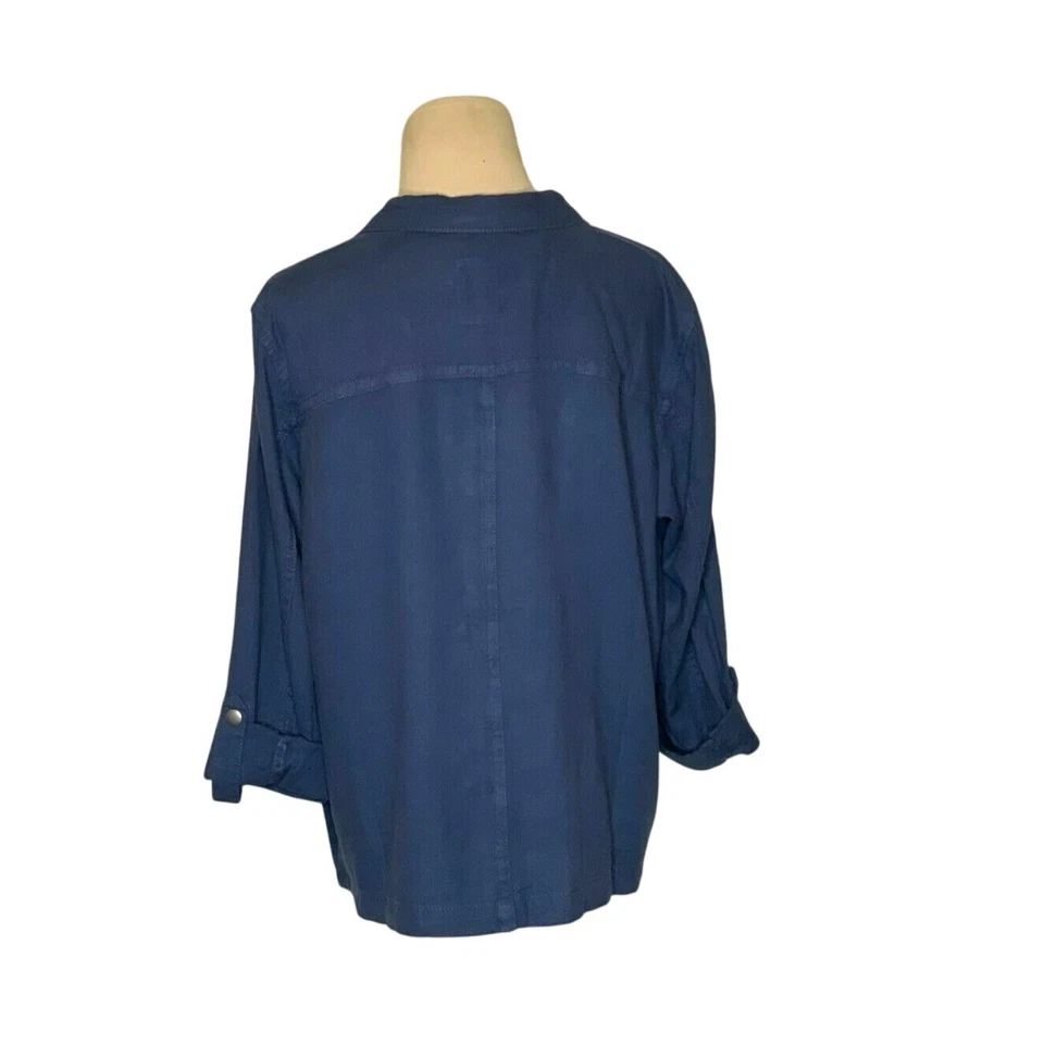 Style & Co Blue Roll Tab Sleeves zipper Jacket size M - Image 2 of 4