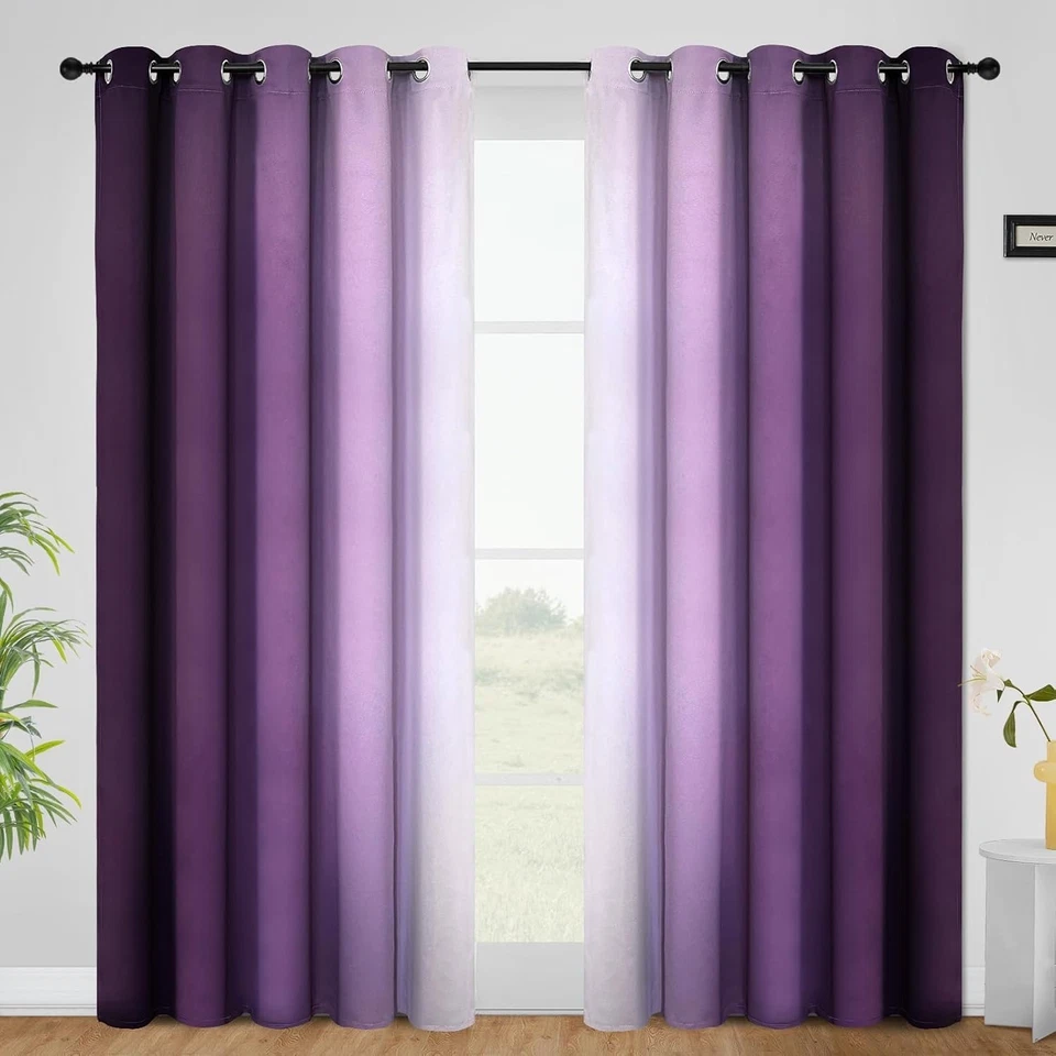 Elegantes cortinas oscuras Ombre púrpura - cortinas de ventana aislantes, 84" x 62" Foto 3 de 4
