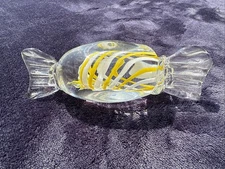 Art Glass Hand blown Candy in Wrapper Figurine Yellow and White Murano Style