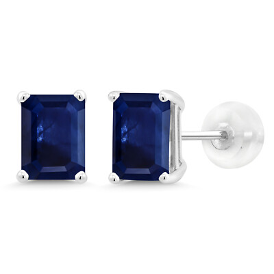 14K White Gold Sapphire Stud Earrings For Women (3.12 Cttw, Gemstone September
