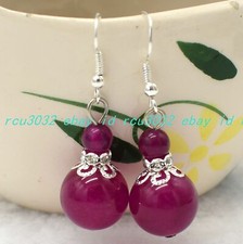 Wonderful 6-14mm Rose Jade Round Beads Gemstone Silver Hook Dangle Earrings