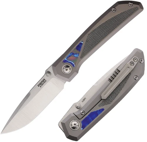 Pena Knives Folding Knife 3.25" M390 Steel Blade Titanium/Micarta/Mokuti Handle