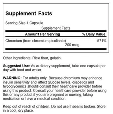 Swanson Mineral Supplement Chromium Picolinate 200 mcg Capsule 200ct
