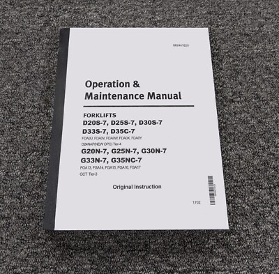 Doosan D20S-7 D33S-7 G20N-7 Forklift Lift Truck Operator Owner User Manual