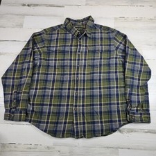Eddie Bauer Flannel Shirt Mens 2XL XXL Green Plaid Button Up Long Sleeve