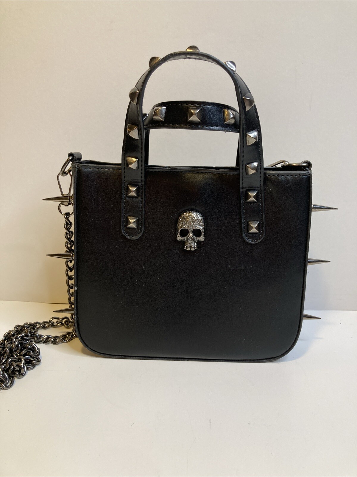 Y2K Gothic Skull Studded Shoulder Black Crossbody Spooky Purse