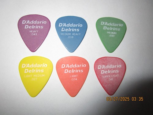  6 Pack of Vintage D'Addario Delrin Guitar Picks - One of Each Gauge #1617