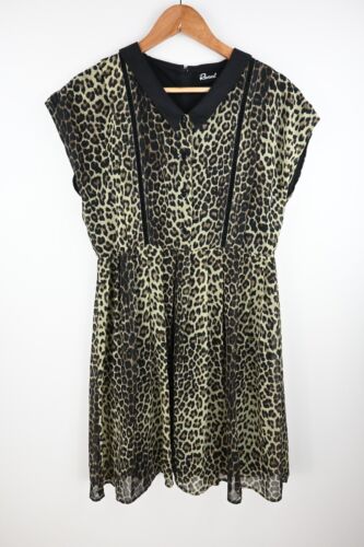 Revival leopard print skater dress with black contrast collar & lace size 12  - Picture 1 of 6