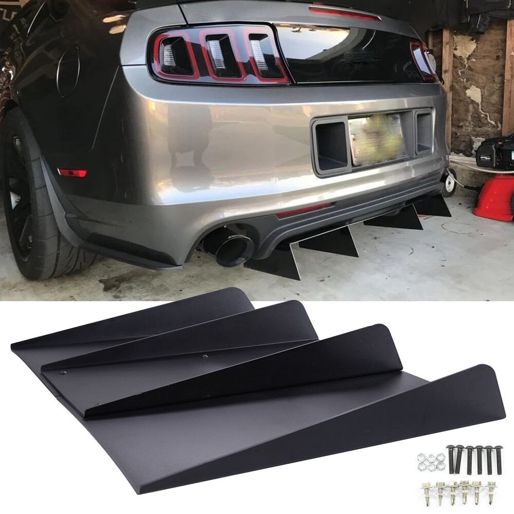 For Ford Mustang GT Rear Bumper Lip Splitter Diffuser 4 Shark Fins Carbon Fiber