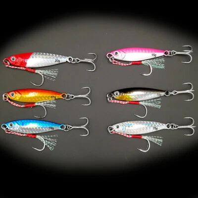 6 Stück Metallguss Jig Spoon Wolfsbarsch 10G-30G Uferguss Jigging Angelköder - Bild 1 von 4