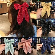 Women Girls Chiffon Bow Hair Clip Grip Sweet Hairpin Polka Dot Print Barrettes